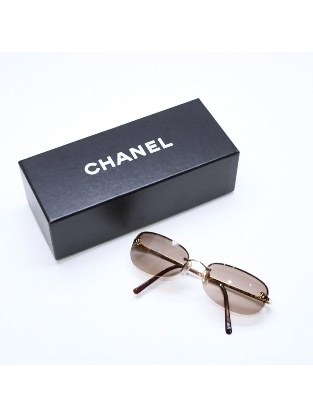 Chanel Half Rim Sunglasses Eyewear CC Logo Brown Gold